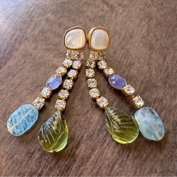 Lizzie Fortunato Crystal Orchid Drop Earrings $345 msrp Blue Green Purple - Picture 2 of 8